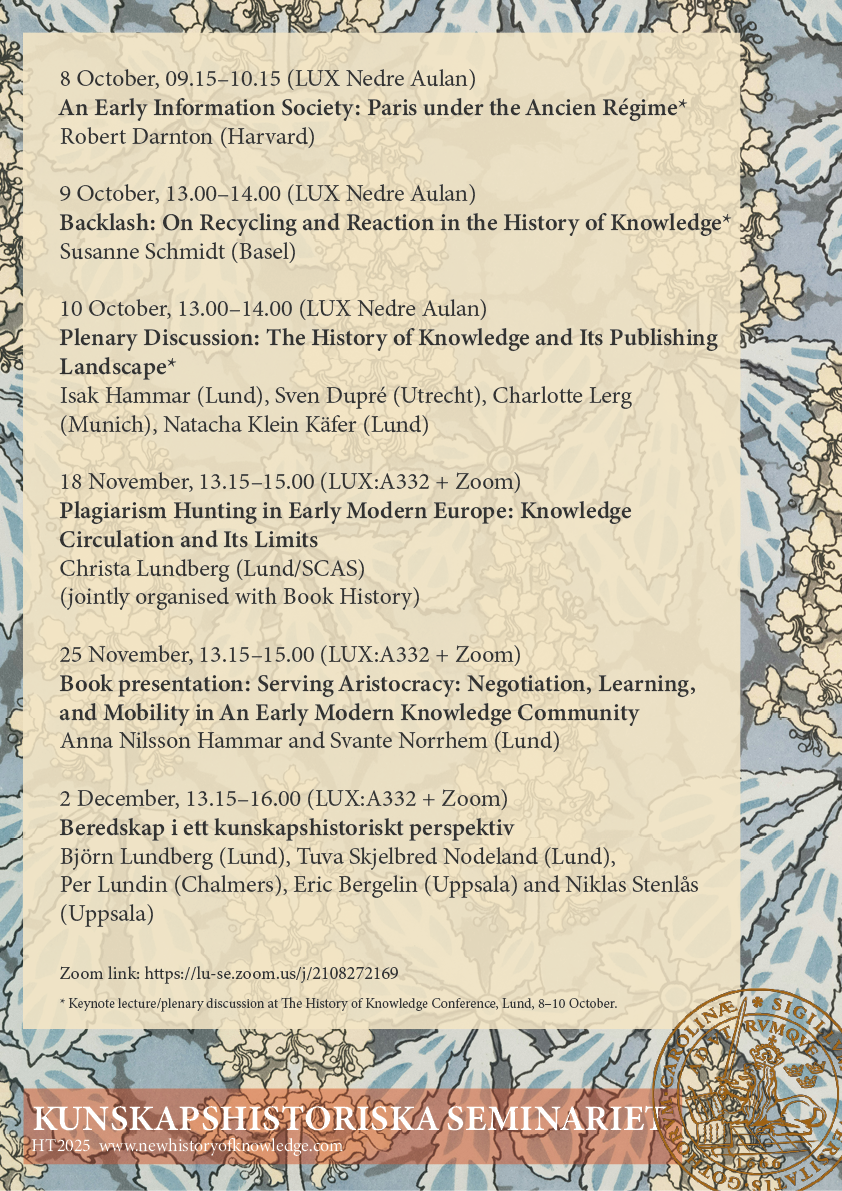 Autumn Seminar Series @LUCK – LUCK Lund Centre for the History of Knowledge