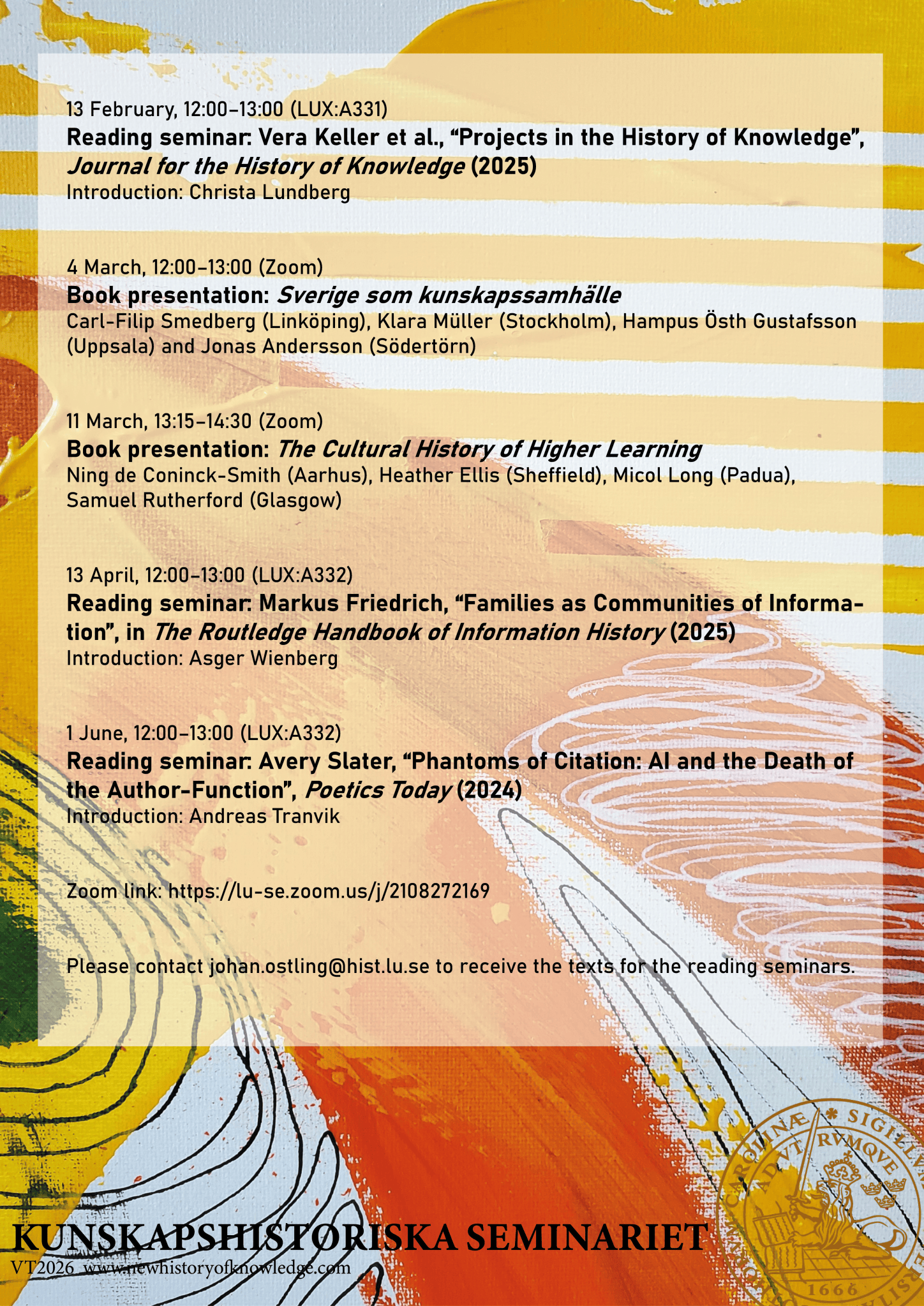 Spring seminar series @LUCK – LUCK Lund Centre for the History of Knowledge